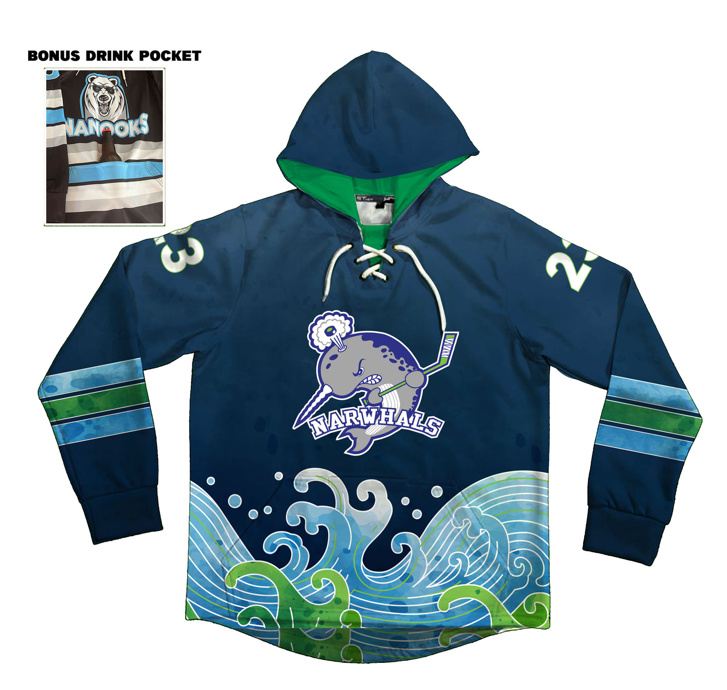 Narwhals Sublimated Jersey Style Hoodie