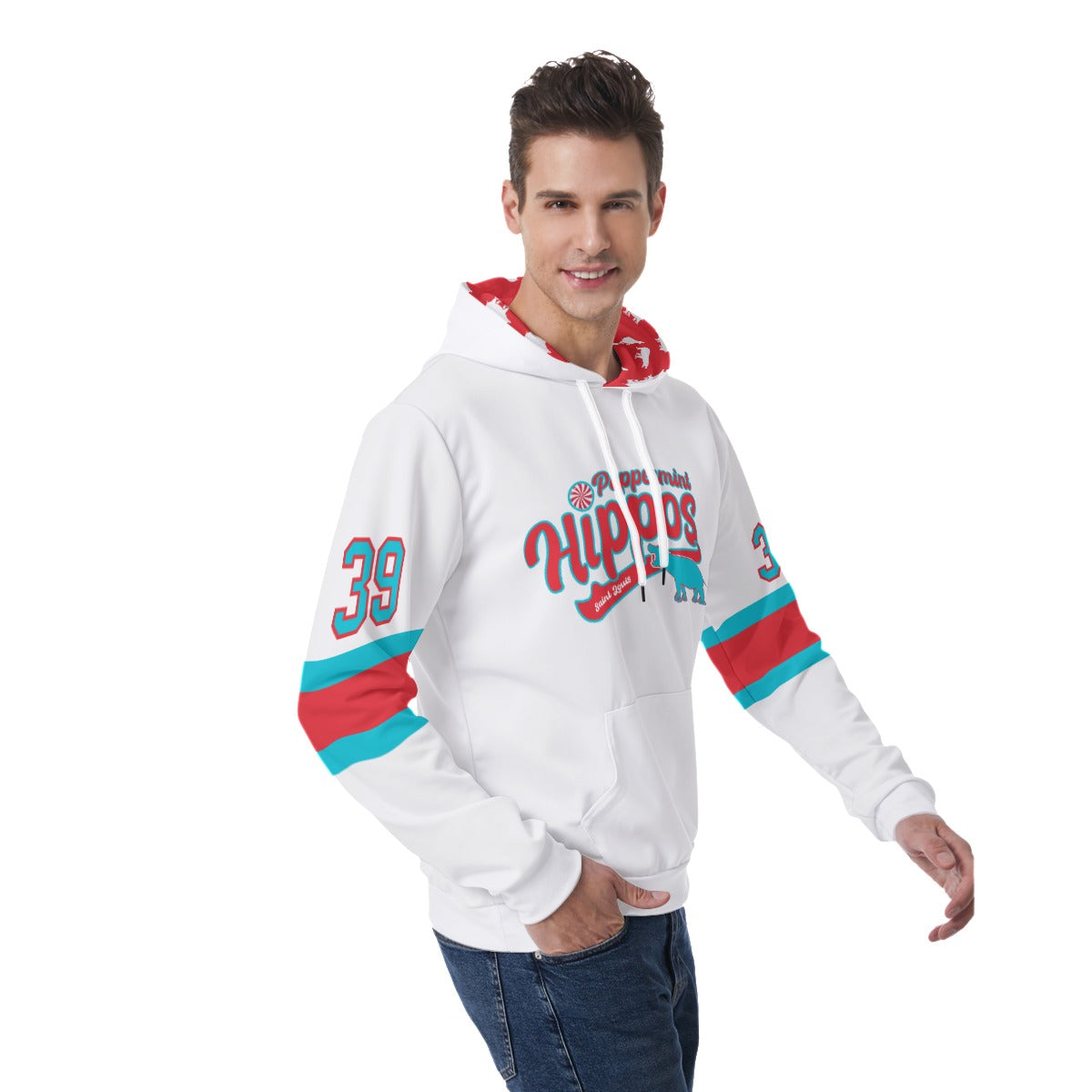 White Peppermint Hippo Light Weight hoodie - Customizable