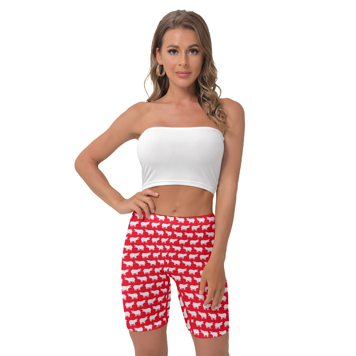 Peppermint Hippo Pattern Biker Shorts