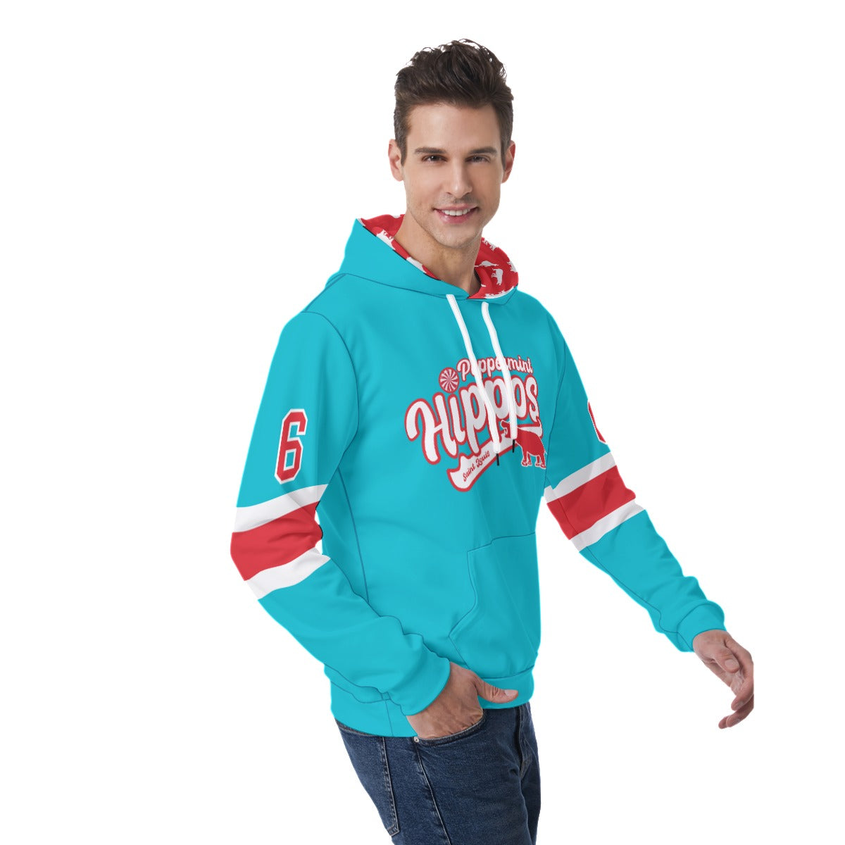 Blue Peppermint Hippo Light Weight Hoodie - Customizable