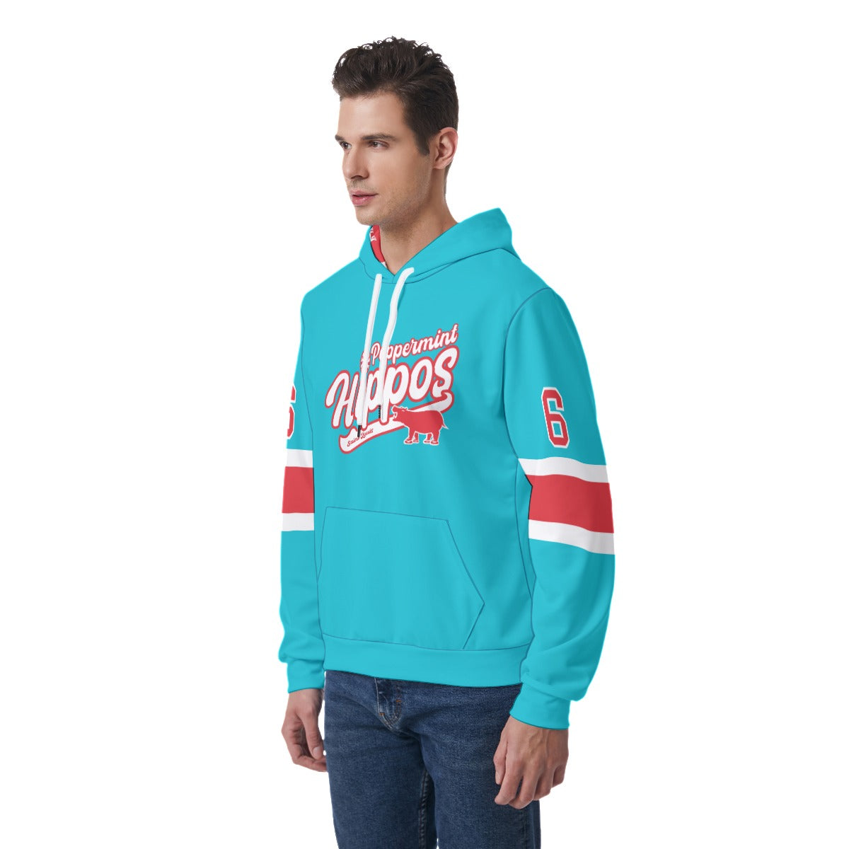 Blue Peppermint Hippo Light Weight Hoodie - Customizable