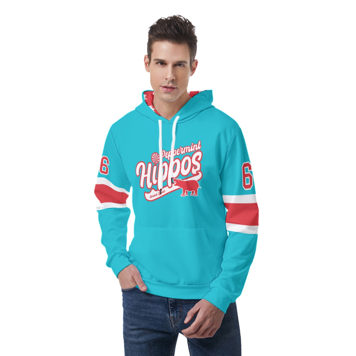 Blue Peppermint Hippo Light Weight Hoodie - Customizable