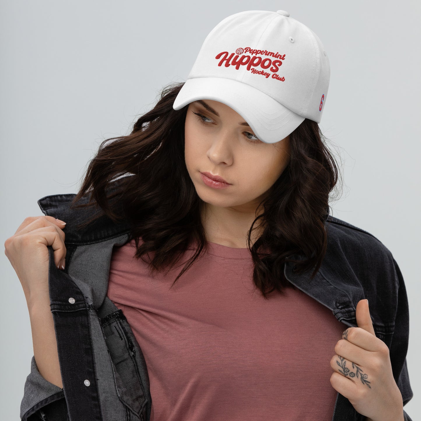 Peppermint Hippo Embroidered Hat - Customizable