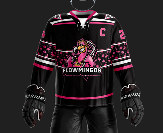 Flowmingoes Black Jersey Embroidered Logo